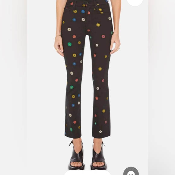 MOTHER Denim - MOTHER Black Cropped Jeans with Colorful Floral Pattern